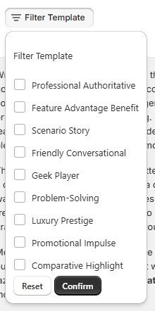 Descify Filter by Template Type